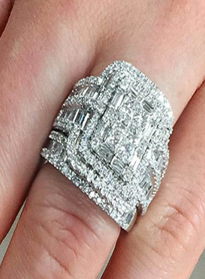 EUJHRTM 925 Sterling Silver Wedding Set, 3ct Cut Cubic Zirconia Halo Ring, Foldable Wedding Set, Eternal Engagement Ring, Size 7, ZY-PU139-Y3 - Image 2